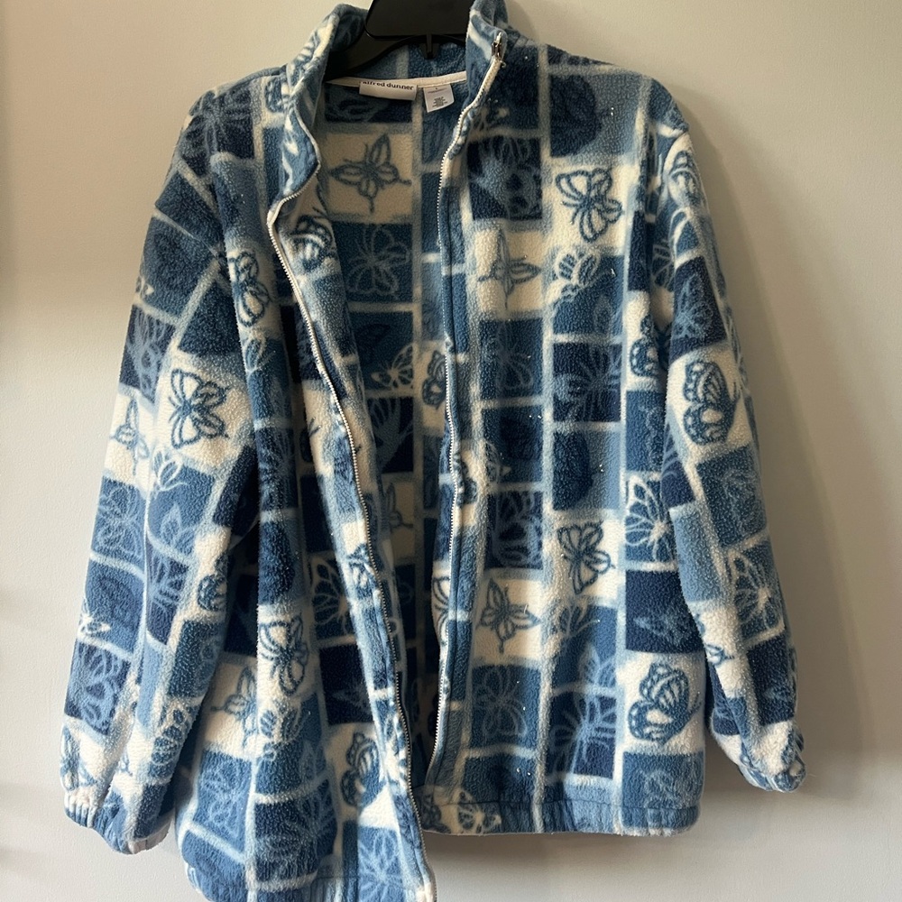Alfred Dunner Blue and White Fleece Jacket